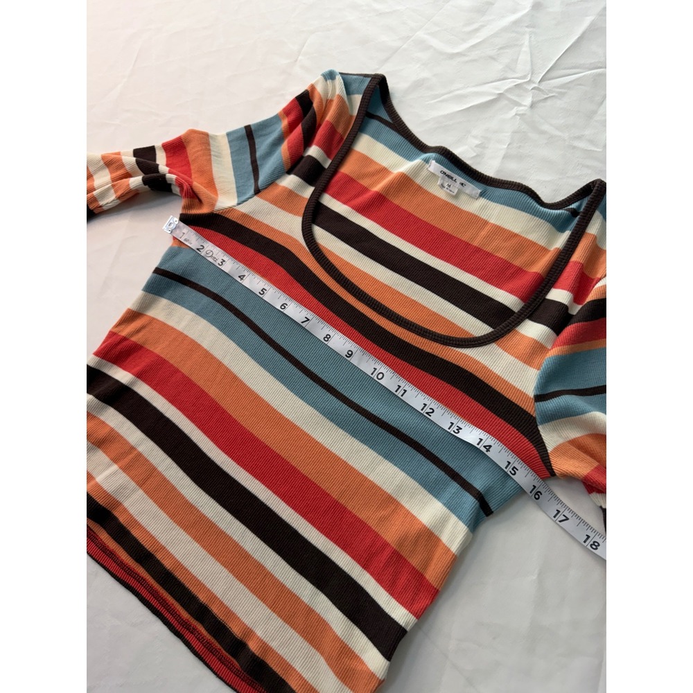 O'Neil Retro Colorful Striped Babydoll Top Fitted Y2K Boho Indie Ribbed Knit Med - Picture 6 of 8